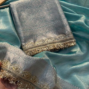 Tissue Silk Banarasi Saree With Lace Border: Wedding Sari, Gift For Her, Festive Saree.