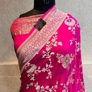 Semi georgette silk banarasi saree with floral design, soft and lightweight saree,bridal saree, wedding saree, festive saree, gift for wife.