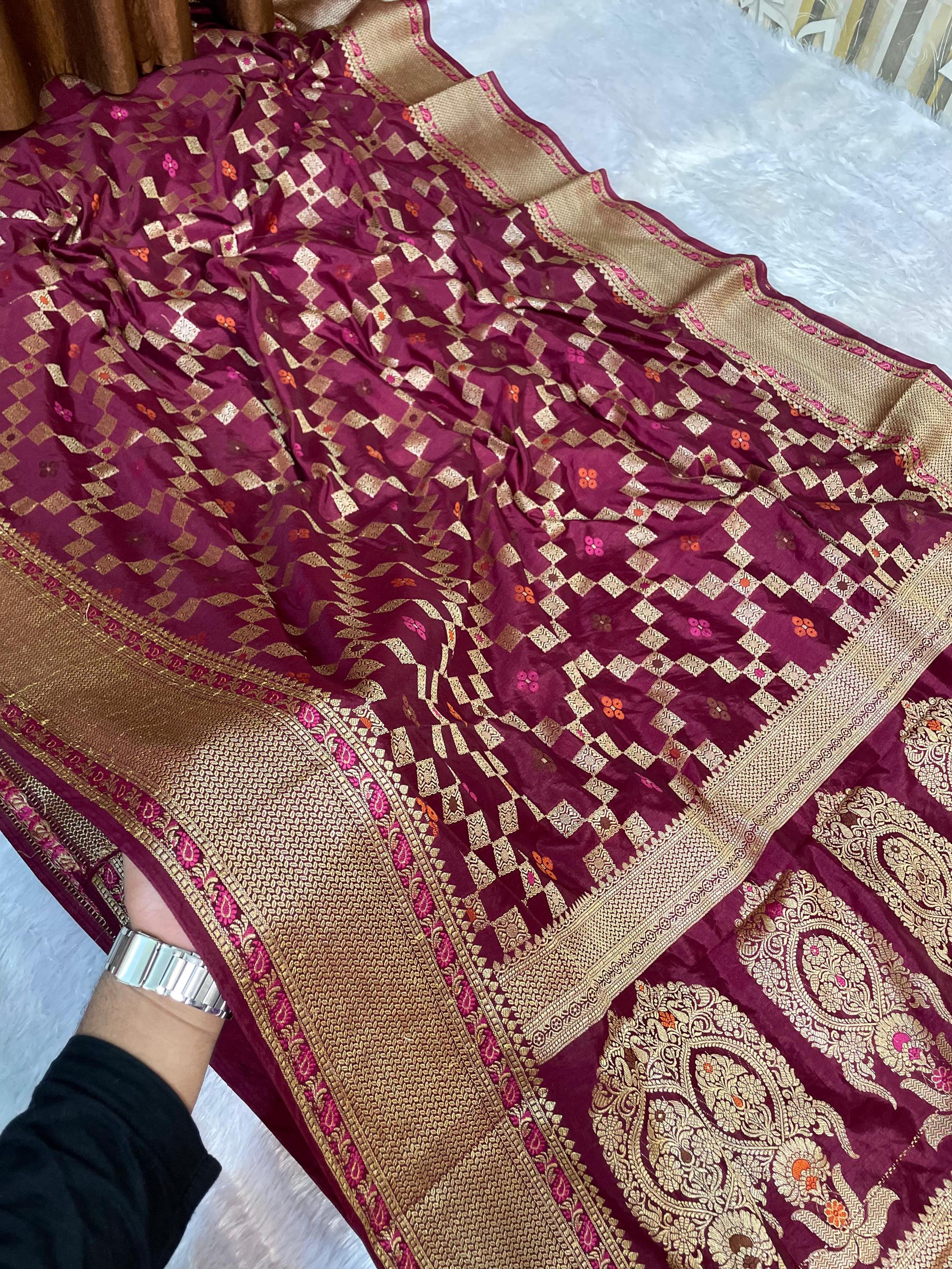 Semi Dupion Silk Banarasi Saree: Golden Zari Woven Wedding Sari - Etsy