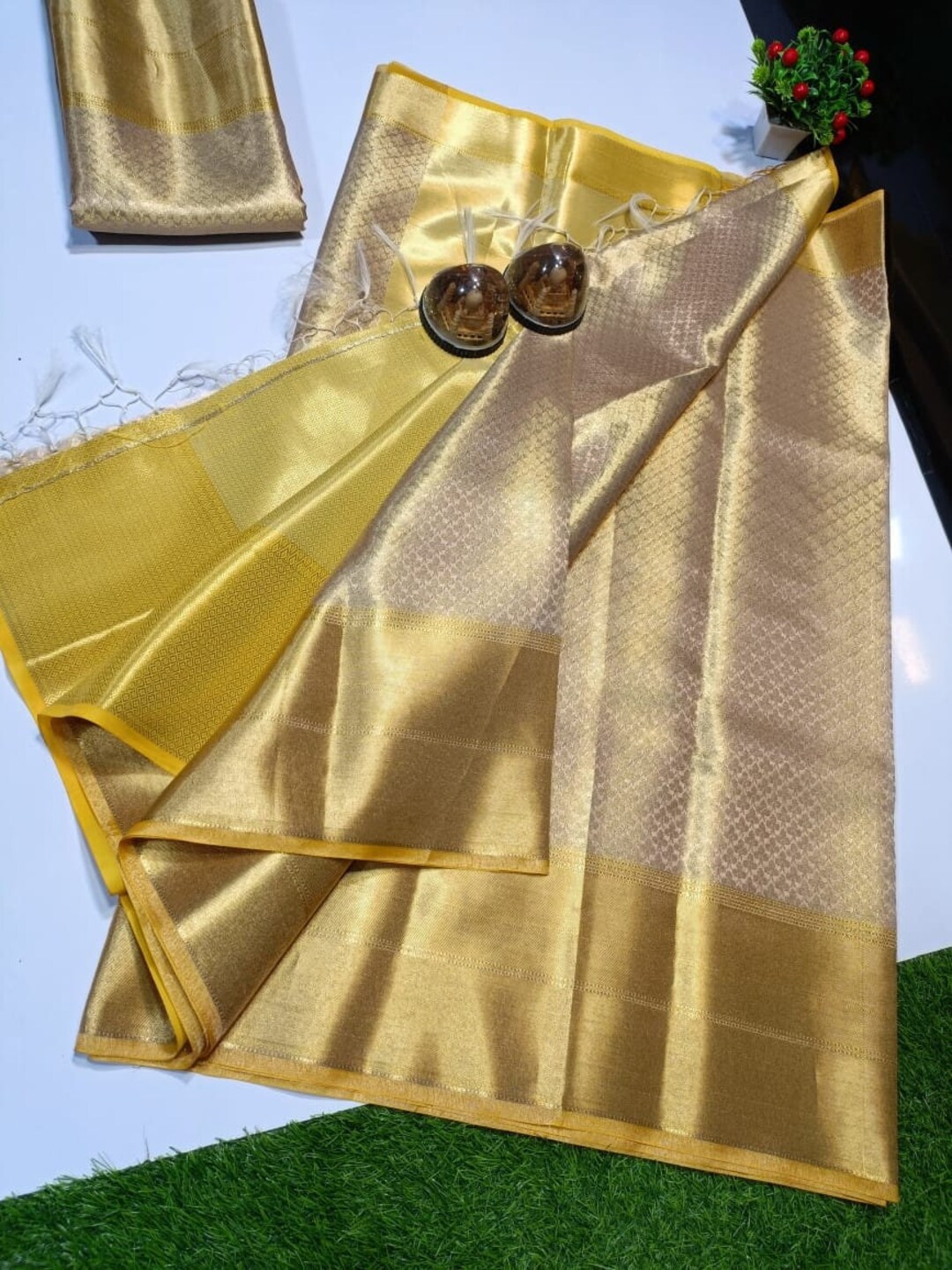 Women Red Brocade Woven Zari Design Saree With Unstitched Blouse