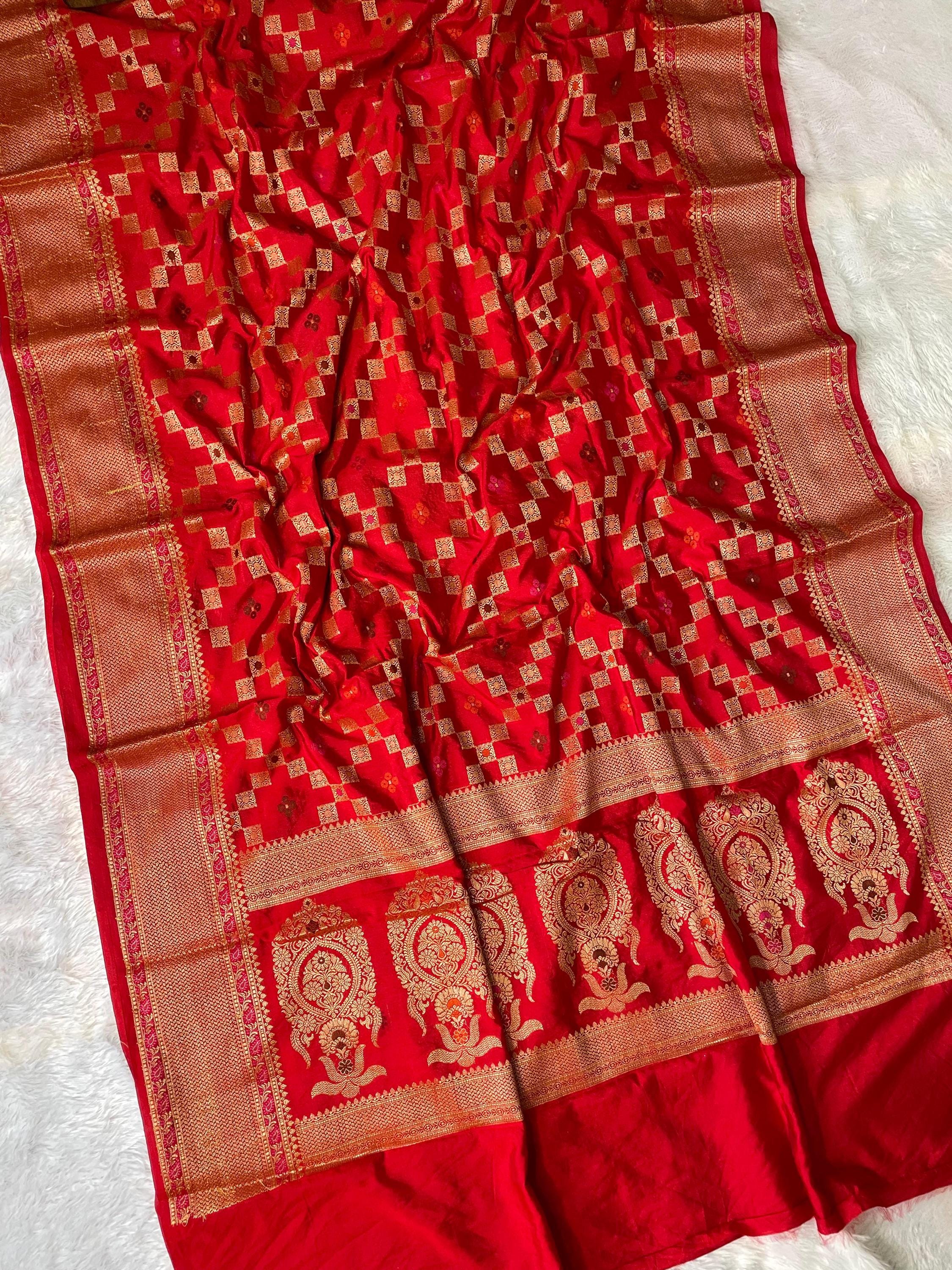 Semi Dupion Silk Banarasi Saree: Golden Zari Woven Wedding Sari - Etsy