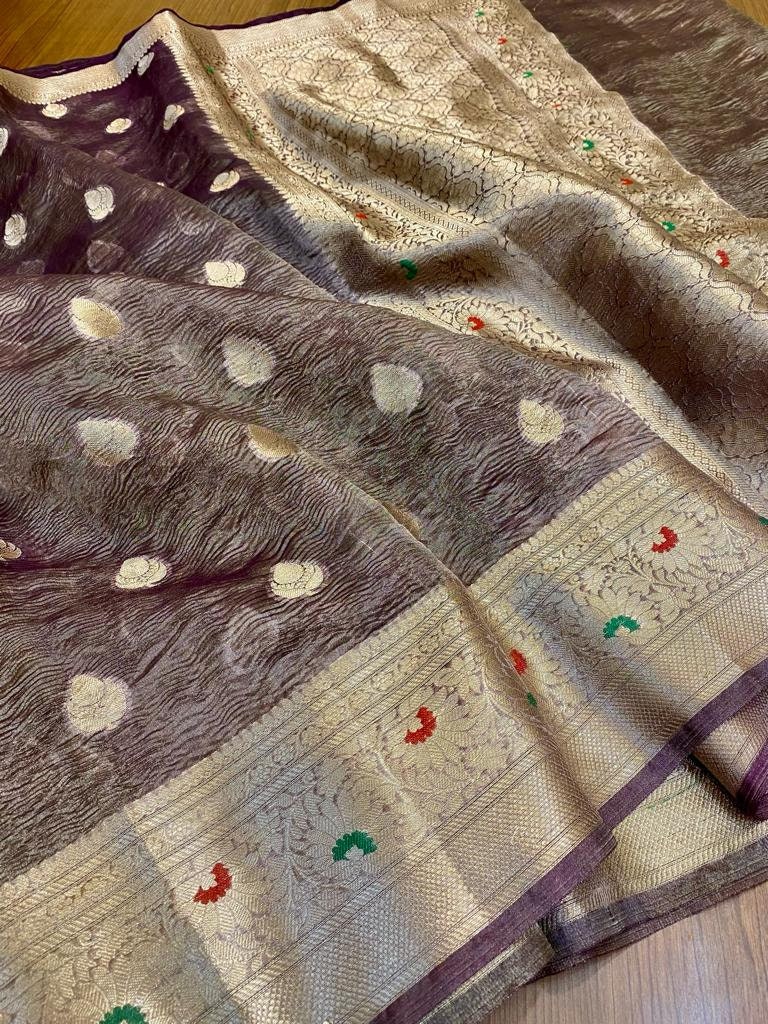 Banarasi tissue silk saree with lace border and heavy pallu – soft designer ethnic wear for women