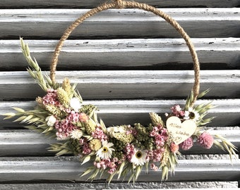 Dried flower wreath Dried flower ring Gift and decoration with dried flowers Metal ring with jute Door decoration Wall decoration All the best half bound