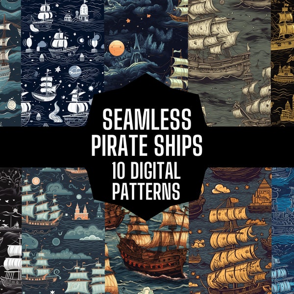 Pirate Ship Seamless Pattern, Digital Paper, Spooky Pattern, Pirate Pattern, Nautical Pattern