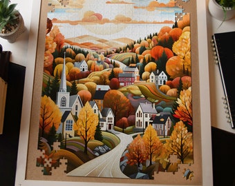 Village Landscape Jigsaw Puzzle For Adults Kids 1000+ Pieces | Fun Activity Family Puzzle of Minimal Town Cottage Core Scene Colorful Gift