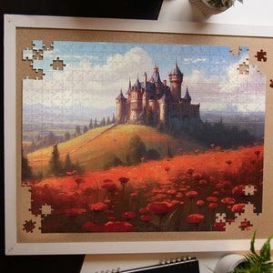 Puzzle, Fantastyczny zamek, Kwiatowy krajobraz, 1000 elementów, Unikatowe puzzle, Dorośli, Przyjaciele, Rodzina