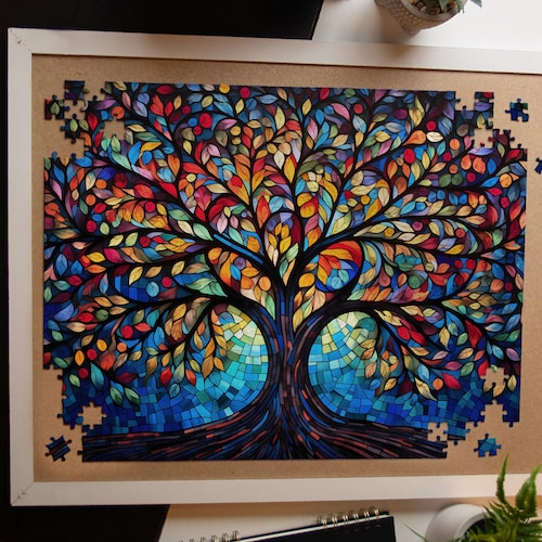 Tree Of Life 1000 Piece Jigsaw Puzzle - Colorful Art Puzzle For Adults With Reference Poster