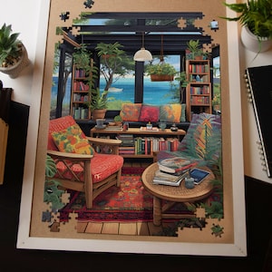 Cozy Book Nook Jigsaw Puzzle Adults Kids 1000+ Pieces | Introvert&#39;s Dream Puzzle | Relaxing Beach View Puzzle | Perfect Gift for Book Lovers