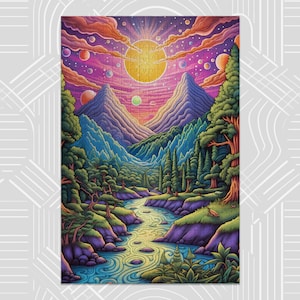 Landscape Jigsaw Puzzle For Adults Valley Scene with Cosmic Sky Puzzle Gift for Adventurers Gift for Friend