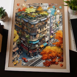 Busy City Block Jigsaw Puzzles Adults Kids 1000+ Pieces | Anime Fun Family Puzzle Detailed Puzzle | Hobby Love
