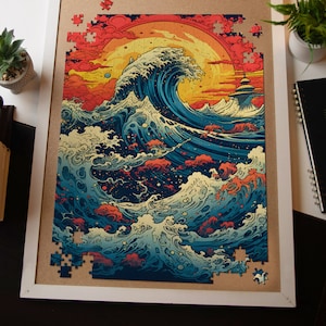 Japanese Wave Art Jigsaw Puzzle | Stunning Sunlight Design 1000+ Pieces | Relaxing and Challenging Puzzle | Perfect Gift for Art Lovers