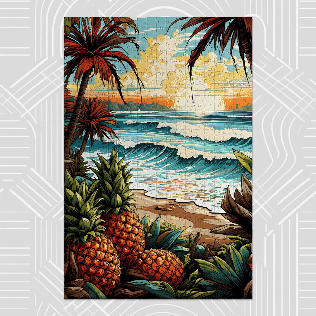 Jigsaw Puzzle Pineapple Beach Palm Tree Puzzle for Adults & Etsy