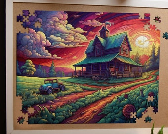 Rainbow Farmscape Jigsaw Puzzles Adults Kids 1000+ Pieces | Psychedelic Landscape Fun Family Puzzle Trippy Nature Puzzle | Hobby Love