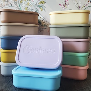 Personalized Silicone Bento Lunch Box, Custom Meal Prep Container, Toddler Name Snack Box, Child Name Lunch Box, Divided Food Storage