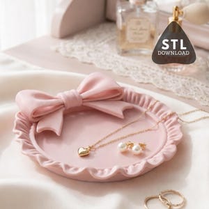 Jewelry Organizer STL, Coquette Bow Ring Dish, Valet Tray, Vanity Decor 3D Print
