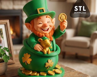 St. Patrick's Day STL-Datei, Koboldfigur, Irische Dekoration, Kleeblatt-Feiertags-3D-Druckdatei