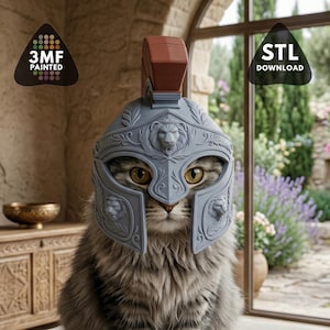 Fichier STL de casque de chat spartiate - Armure de kitty de gladiateur romain (téléchargement 3D)