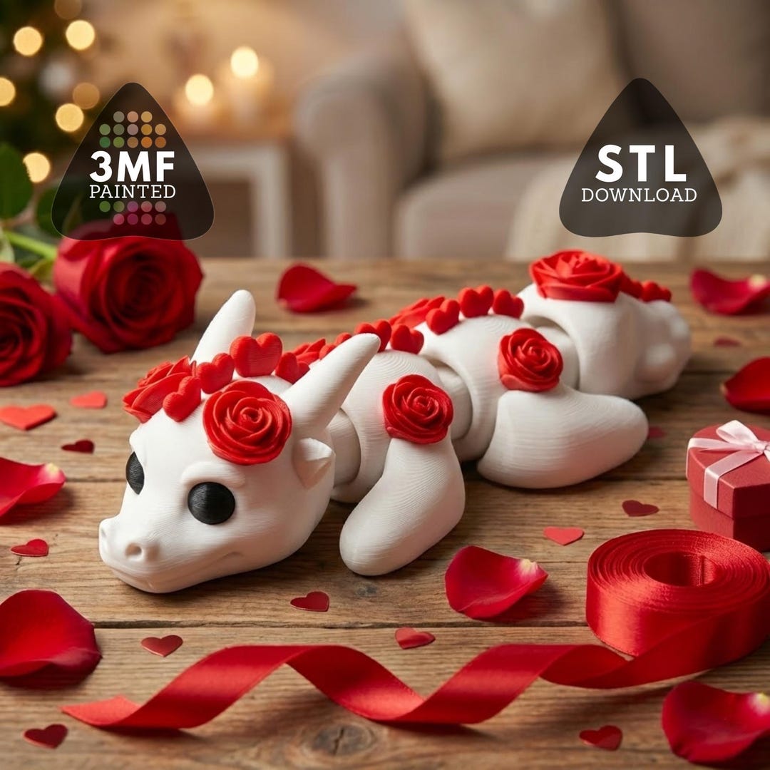 Valentine Dragon 3D Print Model | Articulated Rose Heart Figure