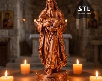 Good Shepherd Statue STL File, Jesus Holding Lamb 3D Model (Digital)