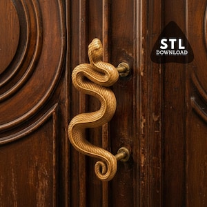 Archivo STL de manija de puerta de serpiente: decoración gótica impresa en 3D para el hogar, modelo de tirador de gabinete de reptil, textura de escala intrincada, descarga digital para imprimir