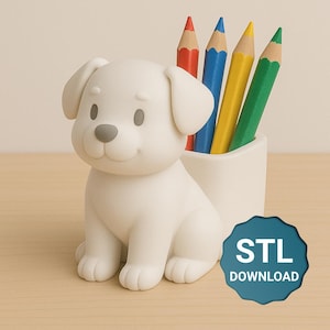 Cute 3D Printable Dog Pencil Holder STL Digital Download - Chibi Dog Desk Organizer, Kawaii Puppy Pot, DIY Gift, Desk Decor