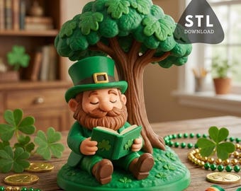 St. Patrick's Day STL-Datei, Kobold-Figur, Irische Dekoration, Kleeblatt-3D-Druckdatei