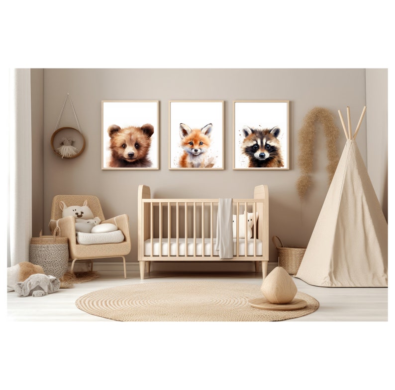 WOODLAND NURSERY FRAMES, Nursery Wall Art Baby Woodland Animals, Forest