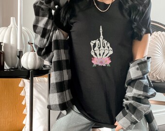 Camiseta con esqueleto en el dedo medio: divertida y humorística