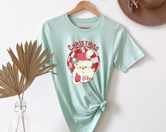 Retro Pink Santa Christmas Vibes Tee - Comfort Colors Shirt