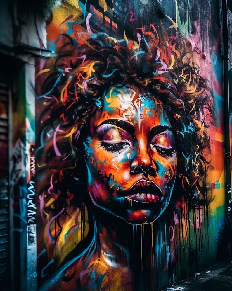 Triptych of Graffiti Queens Black Art Digital Download AI Art Black Art Print Download African