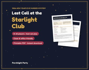 New Years Eve Murder Mystery Party Game for 8-16, 1920s Roaring Twenties Mystery, Clean Office Party Game (Printable PDF)