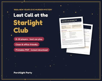 New Years Eve Murder Mystery Party Game for 8-16, 1920s Roaring Twenties Mystery, Clean Office Party Game (Printable PDF)