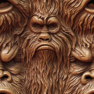 May include: A detailed wooden carving of a furry creature with a serious expression. The carving is done in a realistic style, with intricate details in the fur and facial features.