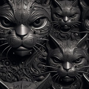 Three Cybercats.   black cats digital repeating tile