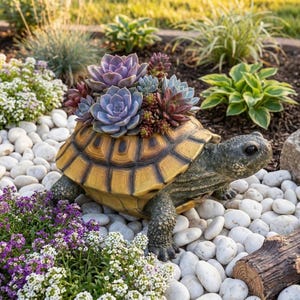 Resin Turtle Planter | Succulent Cactus Pot | Cute Garden Decor | Outdoor Statue | Gift Idea