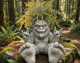 Bigfoot Garden Planter Pot, Funny Sasquatch Plant Holder, Rock On Resin Outdoor Decor, Funky Patio Yard Art Gift