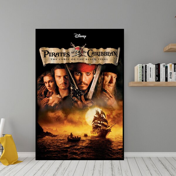 Affiche du film Pirates des Caraïbes La malédiction du Black Pearl - Art mural en toile de haute qualité - Poster Pirates des Caraïbes pour cadeau