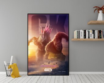 Affiche du film Godzilla x Kong The New Empire - oeuvre d'art murale en toile de haute qualité - décoration de chambre - impression d'affiche de film Godzilla x Kong pour cadeau