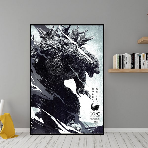 Poster Godzilla Minus One - oeuvre d'art murale en toile de haute qualité - décoration de chambre - impression d'affiche de film Godzilla Minus One (2023) pour cadeau
