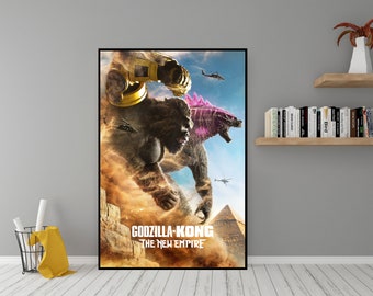 Affiche du film Godzilla x Kong The New Empire - oeuvre d'art murale en toile de haute qualité - décoration de chambre - impression d'affiche Godzilla x Kong (2024) pour cadeau