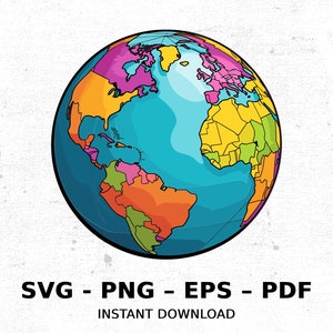 Planet Earth World Globe Outer Space SVG PNG Clipart | Sublimation Transparent Watercolor Cartoon Instant Download Elk River Prints Custom