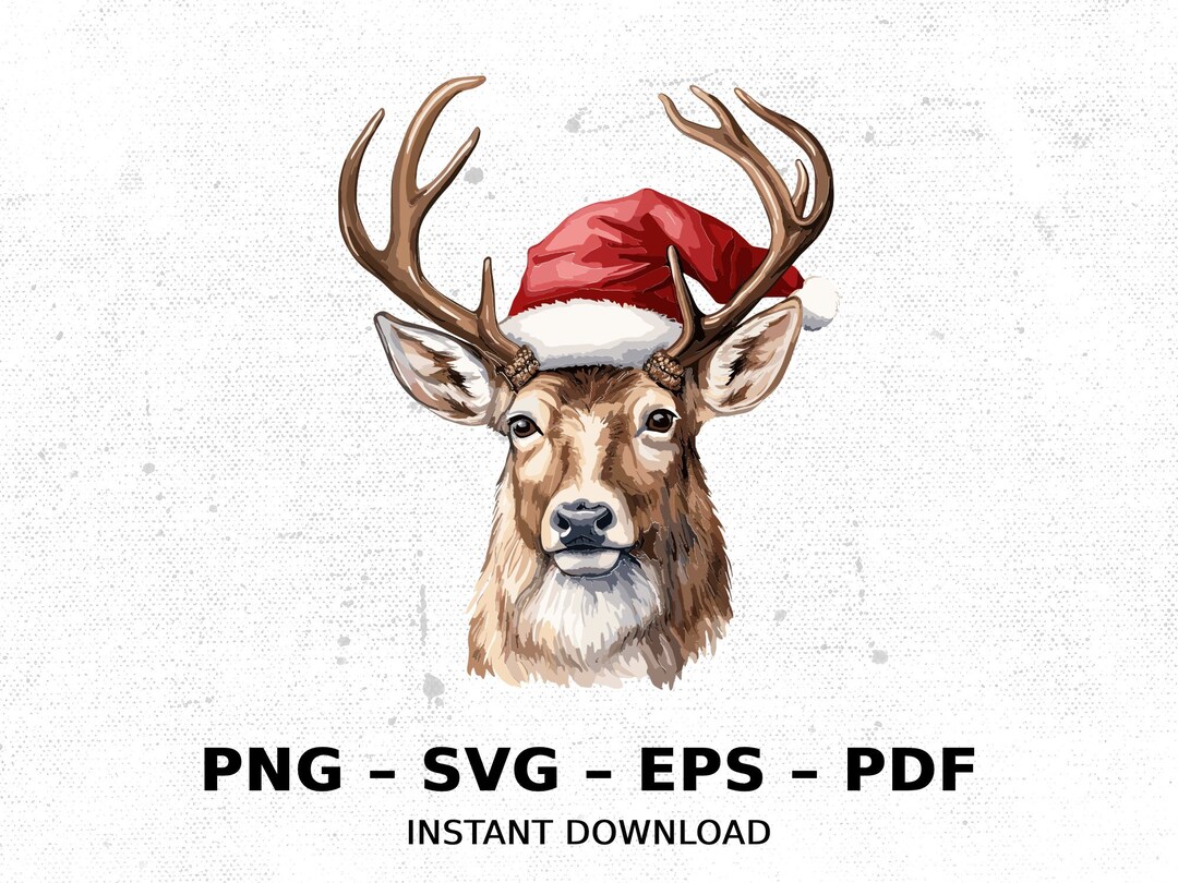 Deer Buck Christmas Santa Hat SVG PNG Clipart | Sublimation Transparent ...