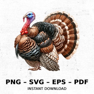 Granja de aves Turquía Vida silvestre salvaje SVG PNG Clipart / Sublimación Acuarela transparente Dibujos animados Descarga instantánea Elk River Impresiones personalizadas