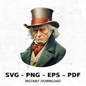 Ebenezer Scrooge Charles Dickens Un villancico SVG PNG Clipart / Sublimación Transparente Acuarela Dibujos animados Descargar Elk River Prints