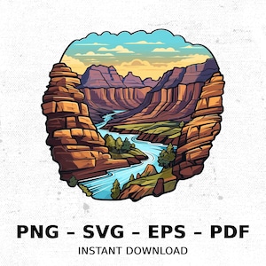 Nationaal Park Grand Canyon SVG PNG clipart | Sublimatie transparante aquarel cartoon Instant Download Elk River prints op maat