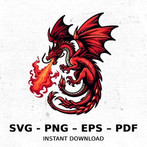 Cryptid Dragon Red Fire Breathing Mythical SVG PNG Clipart | Sublimation Transparent Watercolor Cartoon Instant Download Elk River Prints