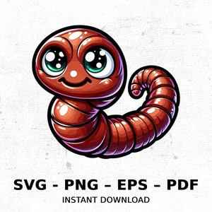 Worm Earthworm Nightcrawler Fishing SVG PNG Clipart | Sublimation Transparent Watercolor Cartoon Instant Download Elk River Prints Custom