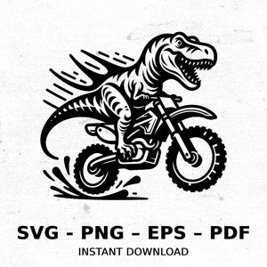 恐竜 ティラノサウルス T-Rex ダートバイク 恐竜 SVG PNG クリップアート | 昇華透明水彩漫画ダウンロード エルク川プリントカスタム