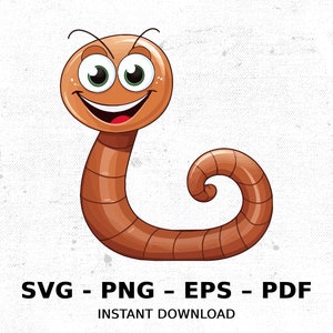 Worm regenworm Nightcrawler visserij SVG PNG clipart | Sublimatie transparante aquarel cartoon Instant Download Elk River prints op maat