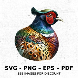 Bird Pheasant Game Hunting Colorful SVG PNG Clipart | Sublimation Transparent Watercolor Cartoon Instant Download Elk River Prints Custom